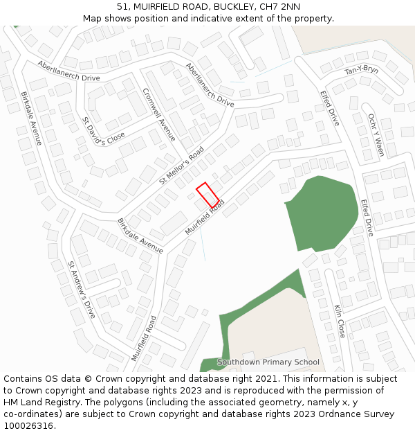 51, MUIRFIELD ROAD, BUCKLEY, CH7 2NN: Location map and indicative extent of plot