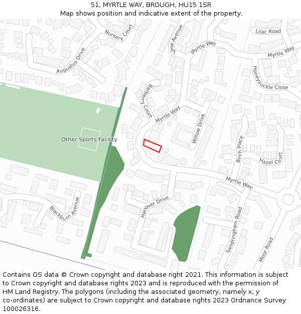 51, MYRTLE WAY, BROUGH, HU15 1SR: Location map and indicative extent of plot