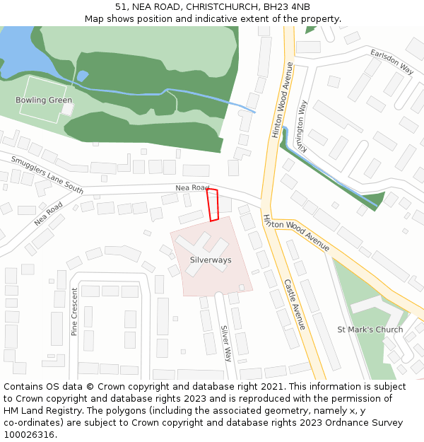 51, NEA ROAD, CHRISTCHURCH, BH23 4NB: Location map and indicative extent of plot