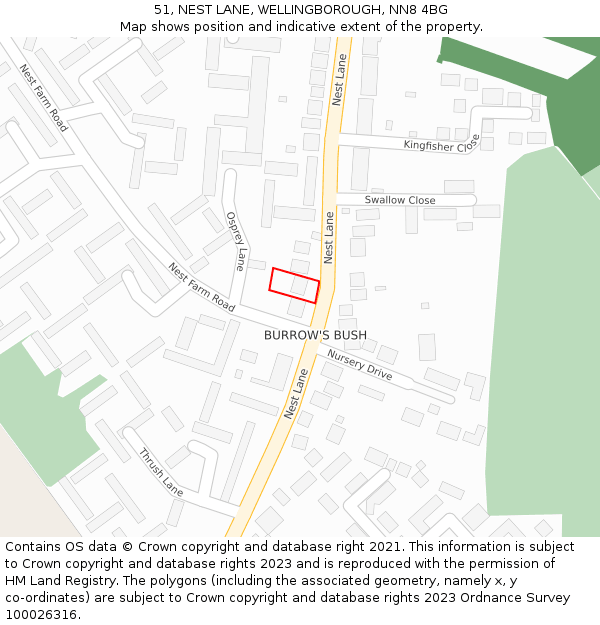 51, NEST LANE, WELLINGBOROUGH, NN8 4BG: Location map and indicative extent of plot