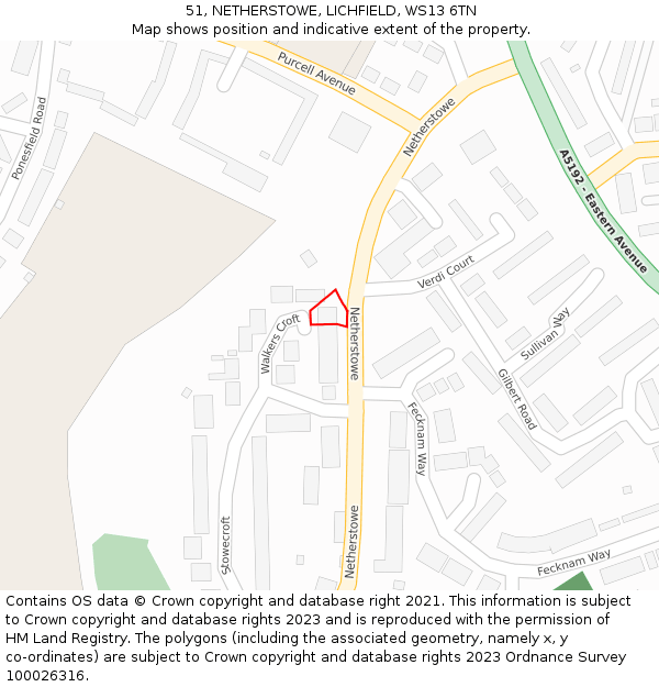 51, NETHERSTOWE, LICHFIELD, WS13 6TN: Location map and indicative extent of plot