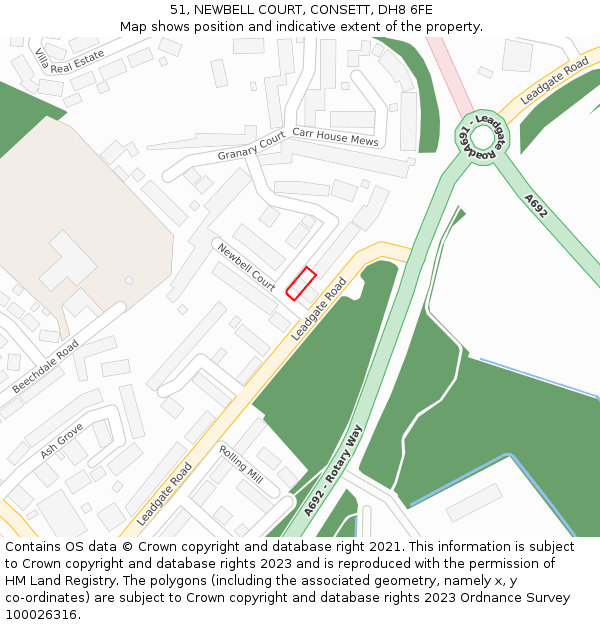 51, NEWBELL COURT, CONSETT, DH8 6FE: Location map and indicative extent of plot