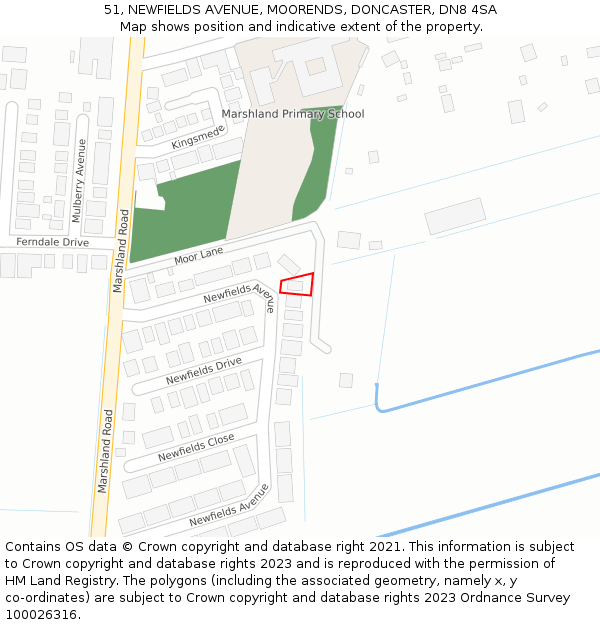 51, NEWFIELDS AVENUE, MOORENDS, DONCASTER, DN8 4SA: Location map and indicative extent of plot