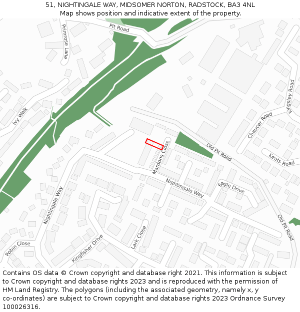 51, NIGHTINGALE WAY, MIDSOMER NORTON, RADSTOCK, BA3 4NL: Location map and indicative extent of plot