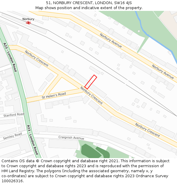 51, NORBURY CRESCENT, LONDON, SW16 4JS: Location map and indicative extent of plot