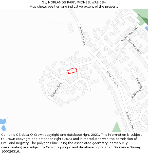 51, NORLANDS PARK, WIDNES, WA8 5BH: Location map and indicative extent of plot