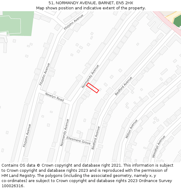 51, NORMANDY AVENUE, BARNET, EN5 2HX: Location map and indicative extent of plot