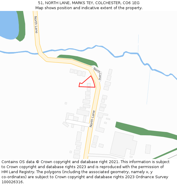 51, NORTH LANE, MARKS TEY, COLCHESTER, CO6 1EG: Location map and indicative extent of plot