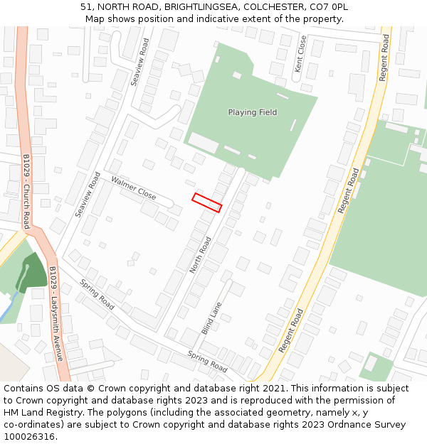 51, NORTH ROAD, BRIGHTLINGSEA, COLCHESTER, CO7 0PL: Location map and indicative extent of plot