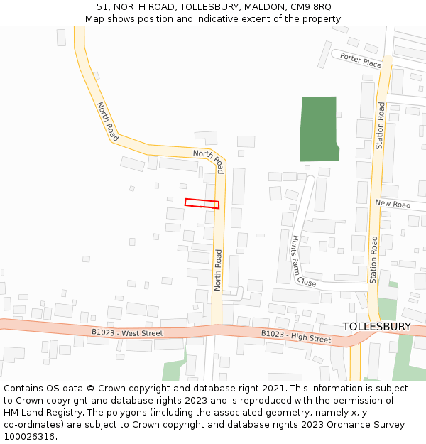 51, NORTH ROAD, TOLLESBURY, MALDON, CM9 8RQ: Location map and indicative extent of plot