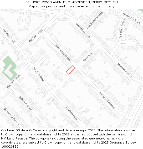 51, NORTHWOOD AVENUE, CHADDESDEN, DERBY, DE21 6JH: Location map and indicative extent of plot