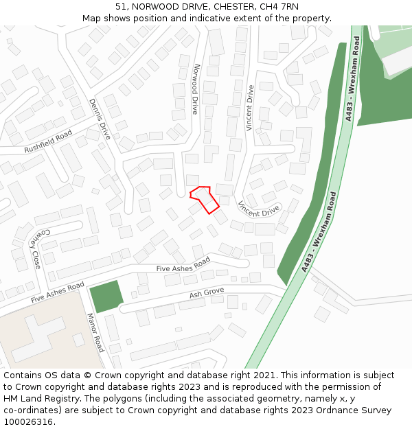 51, NORWOOD DRIVE, CHESTER, CH4 7RN: Location map and indicative extent of plot