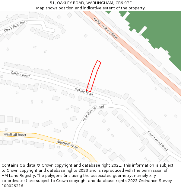 51, OAKLEY ROAD, WARLINGHAM, CR6 9BE: Location map and indicative extent of plot