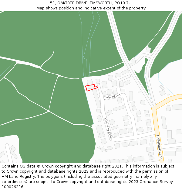 51, OAKTREE DRIVE, EMSWORTH, PO10 7UJ: Location map and indicative extent of plot
