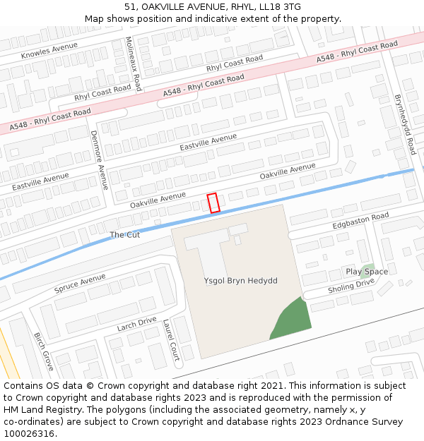 51, OAKVILLE AVENUE, RHYL, LL18 3TG: Location map and indicative extent of plot