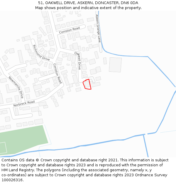 51, OAKWELL DRIVE, ASKERN, DONCASTER, DN6 0DA: Location map and indicative extent of plot