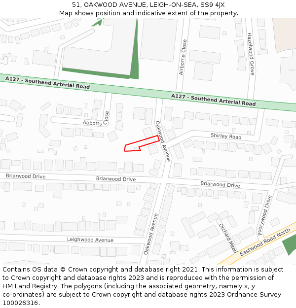 51, OAKWOOD AVENUE, LEIGH-ON-SEA, SS9 4JX: Location map and indicative extent of plot