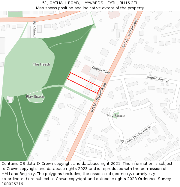 51, OATHALL ROAD, HAYWARDS HEATH, RH16 3EL: Location map and indicative extent of plot