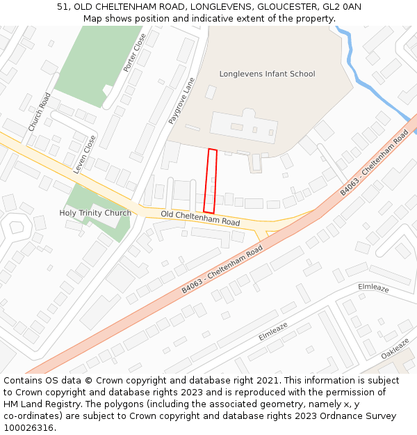 51, OLD CHELTENHAM ROAD, LONGLEVENS, GLOUCESTER, GL2 0AN: Location map and indicative extent of plot