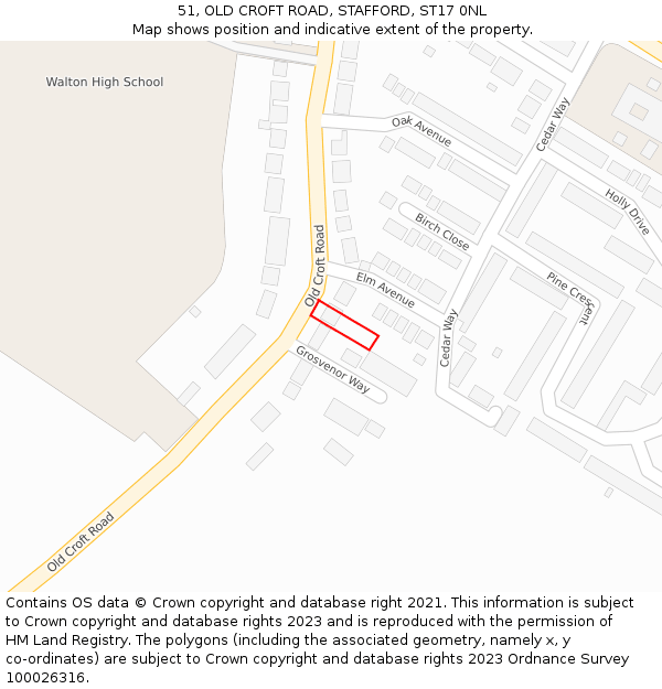 51, OLD CROFT ROAD, STAFFORD, ST17 0NL: Location map and indicative extent of plot