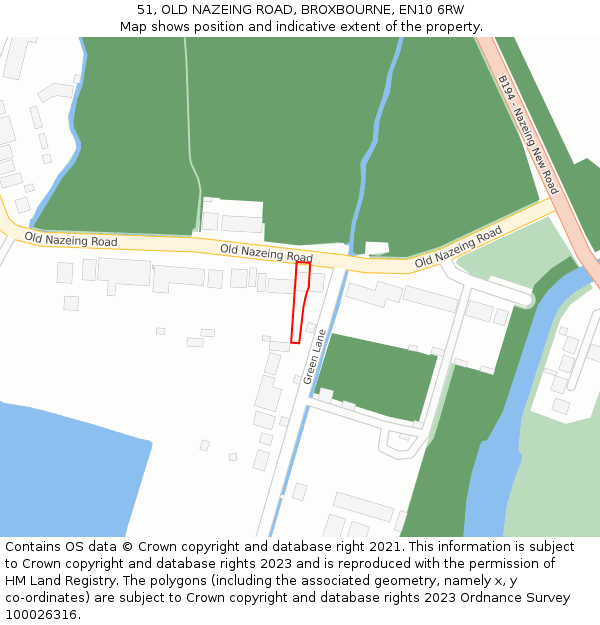 51, OLD NAZEING ROAD, BROXBOURNE, EN10 6RW: Location map and indicative extent of plot