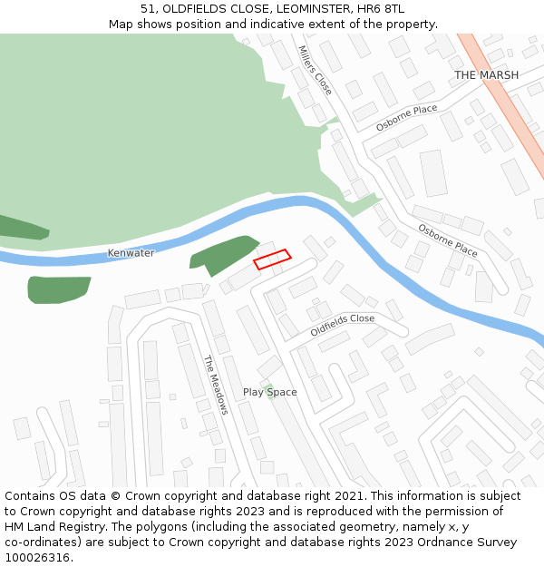 51, OLDFIELDS CLOSE, LEOMINSTER, HR6 8TL: Location map and indicative extent of plot