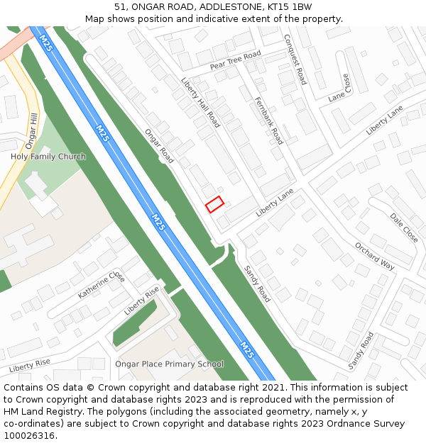 51, ONGAR ROAD, ADDLESTONE, KT15 1BW: Location map and indicative extent of plot