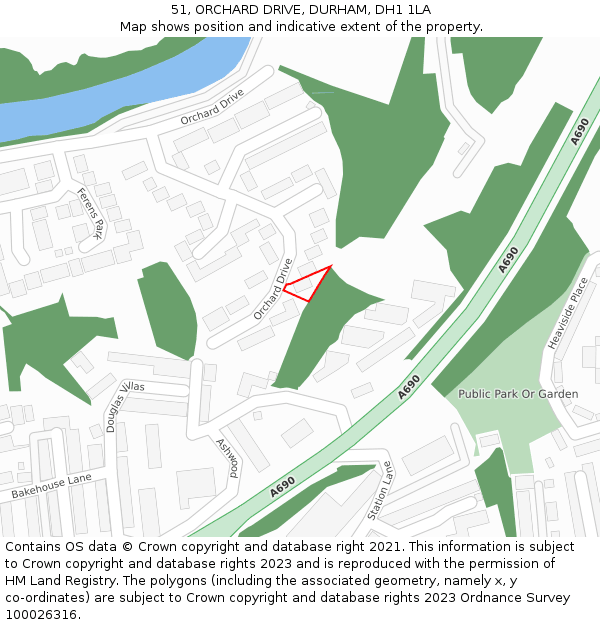 51, ORCHARD DRIVE, DURHAM, DH1 1LA: Location map and indicative extent of plot
