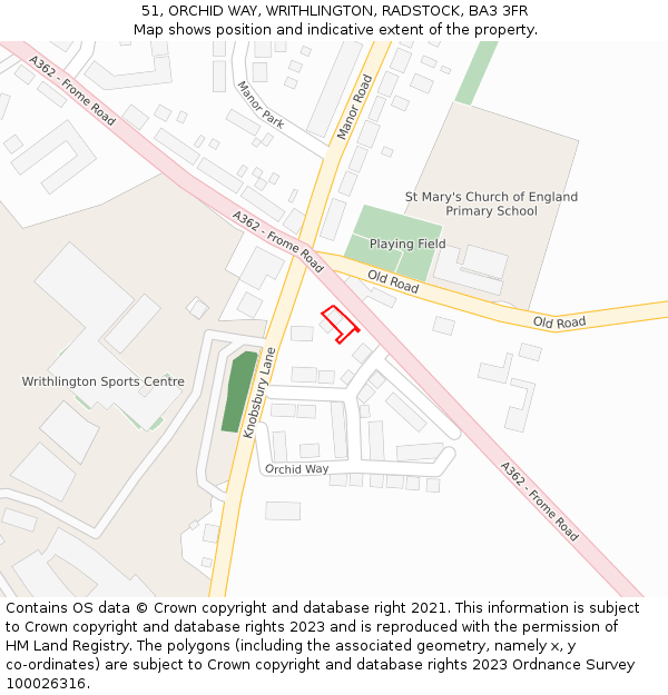 51, ORCHID WAY, WRITHLINGTON, RADSTOCK, BA3 3FR: Location map and indicative extent of plot