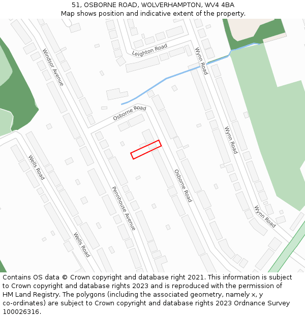 51, OSBORNE ROAD, WOLVERHAMPTON, WV4 4BA: Location map and indicative extent of plot