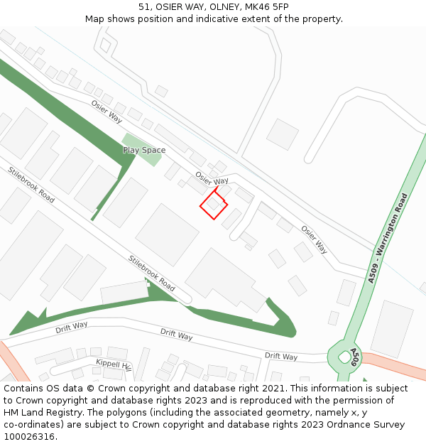51, OSIER WAY, OLNEY, MK46 5FP: Location map and indicative extent of plot