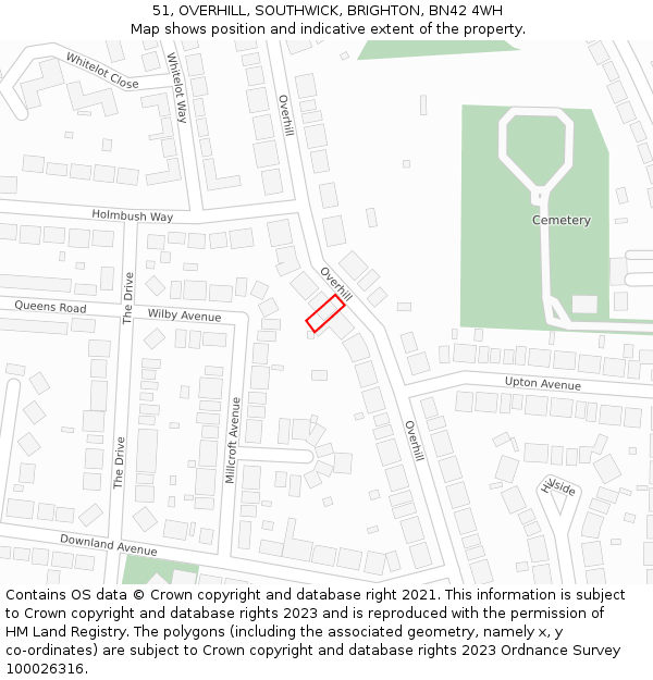 51, OVERHILL, SOUTHWICK, BRIGHTON, BN42 4WH: Location map and indicative extent of plot