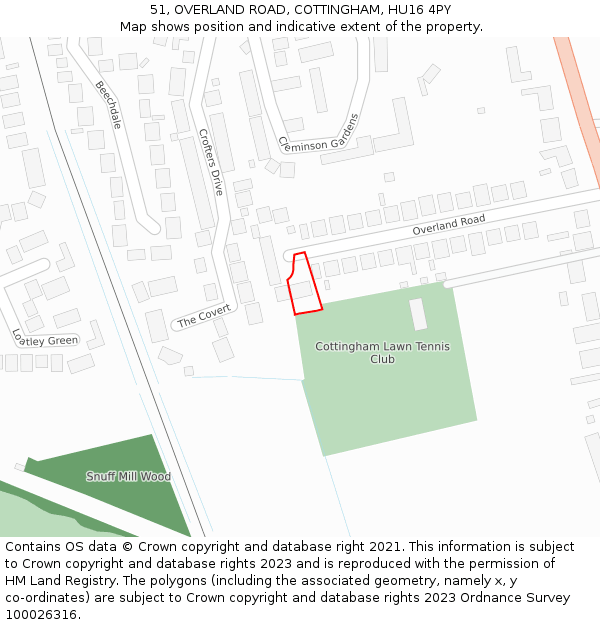 51, OVERLAND ROAD, COTTINGHAM, HU16 4PY: Location map and indicative extent of plot