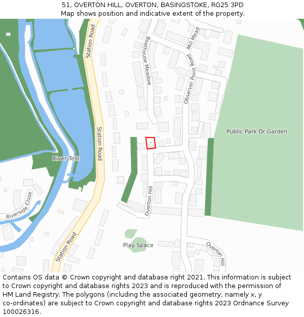 51, OVERTON HILL, OVERTON, BASINGSTOKE, RG25 3PD: Location map and indicative extent of plot