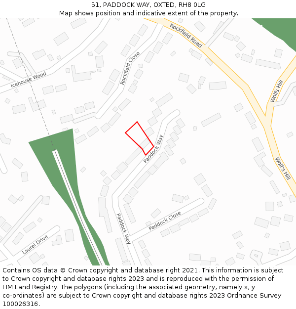 51, PADDOCK WAY, OXTED, RH8 0LG: Location map and indicative extent of plot