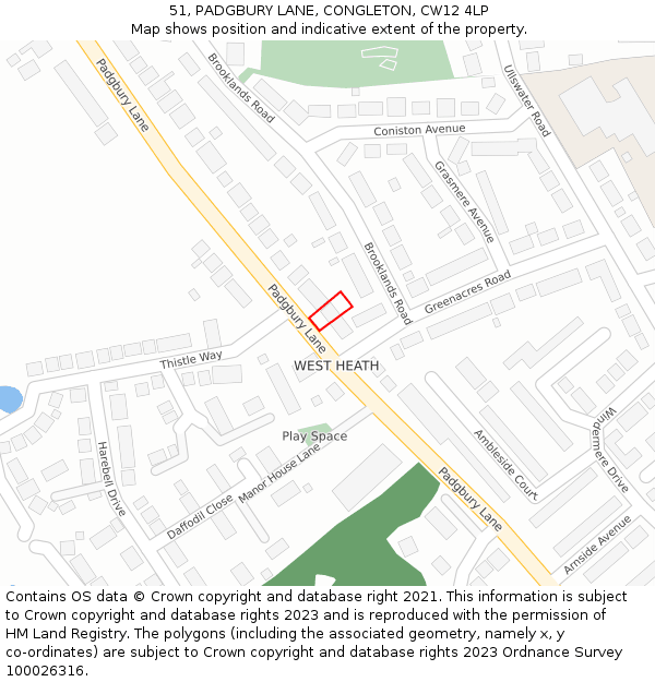 51, PADGBURY LANE, CONGLETON, CW12 4LP: Location map and indicative extent of plot
