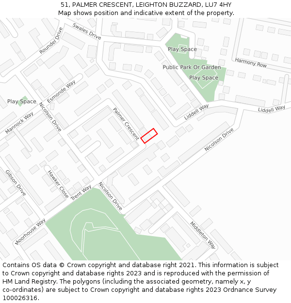 51, PALMER CRESCENT, LEIGHTON BUZZARD, LU7 4HY: Location map and indicative extent of plot