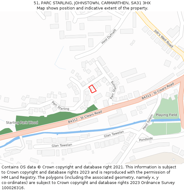 51, PARC STARLING, JOHNSTOWN, CARMARTHEN, SA31 3HX: Location map and indicative extent of plot