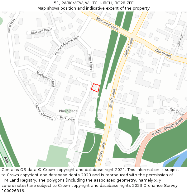 51, PARK VIEW, WHITCHURCH, RG28 7FE: Location map and indicative extent of plot