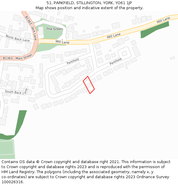 51, PARKFIELD, STILLINGTON, YORK, YO61 1JP: Location map and indicative extent of plot