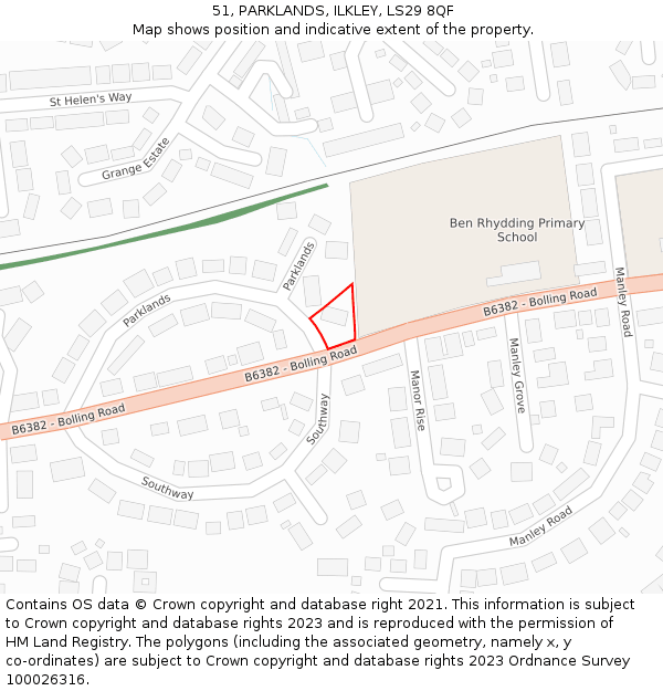 51, PARKLANDS, ILKLEY, LS29 8QF: Location map and indicative extent of plot