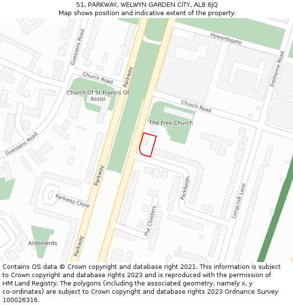 51, PARKWAY, WELWYN GARDEN CITY, AL8 6JQ: Location map and indicative extent of plot