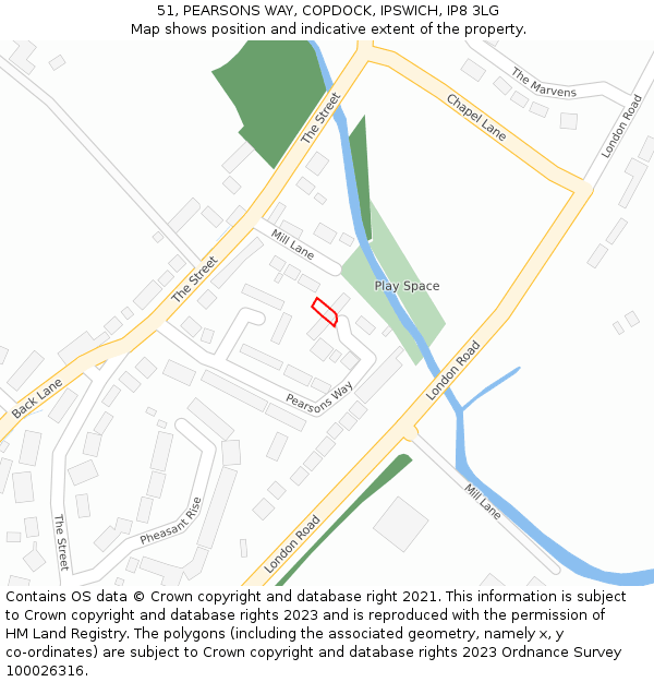 51, PEARSONS WAY, COPDOCK, IPSWICH, IP8 3LG: Location map and indicative extent of plot