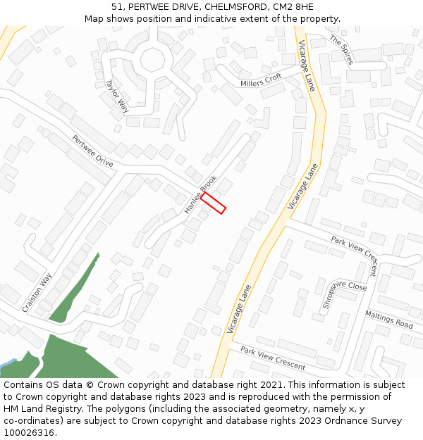 51, PERTWEE DRIVE, CHELMSFORD, CM2 8HE: Location map and indicative extent of plot