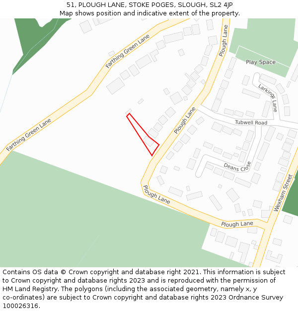 51, PLOUGH LANE, STOKE POGES, SLOUGH, SL2 4JP: Location map and indicative extent of plot