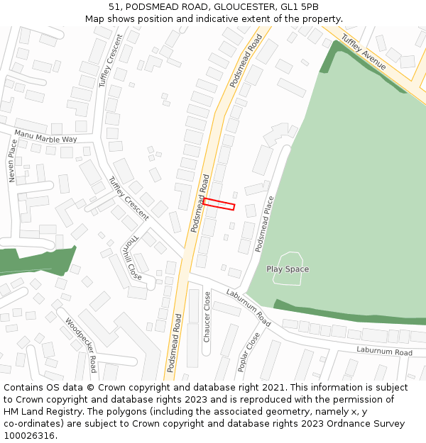 51, PODSMEAD ROAD, GLOUCESTER, GL1 5PB: Location map and indicative extent of plot