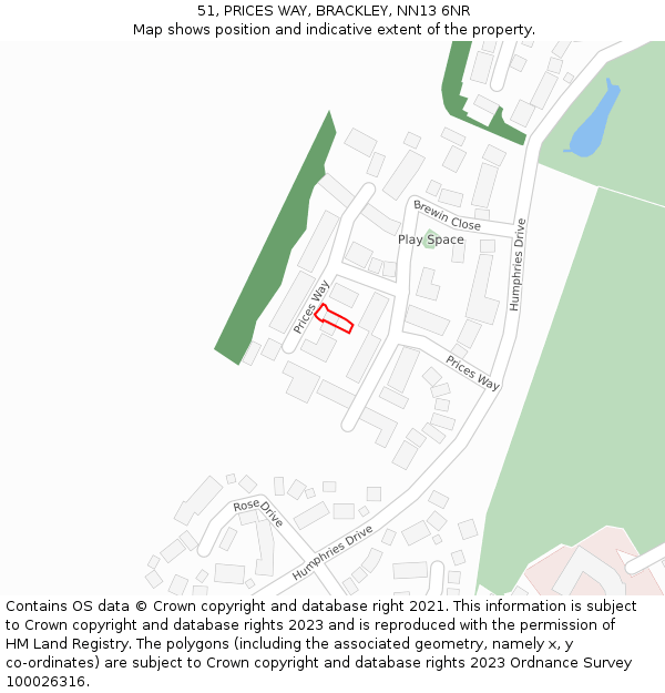 51, PRICES WAY, BRACKLEY, NN13 6NR: Location map and indicative extent of plot