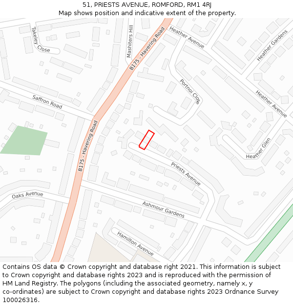 51, PRIESTS AVENUE, ROMFORD, RM1 4RJ: Location map and indicative extent of plot