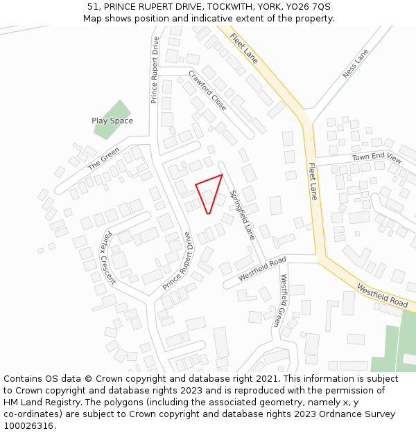 51, PRINCE RUPERT DRIVE, TOCKWITH, YORK, YO26 7QS: Location map and indicative extent of plot