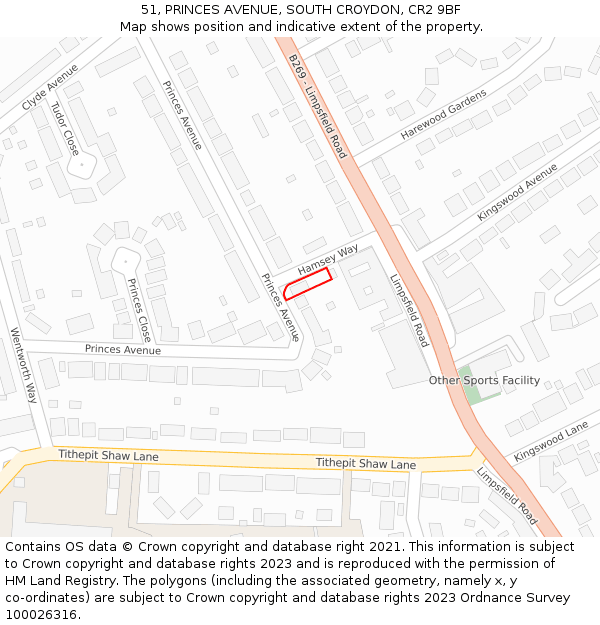 51, PRINCES AVENUE, SOUTH CROYDON, CR2 9BF: Location map and indicative extent of plot